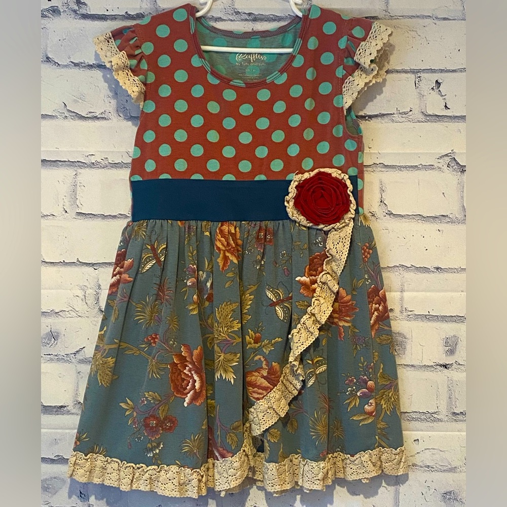 Beautiful Girls Size 7-8Y Polka Dot & Floral Dress